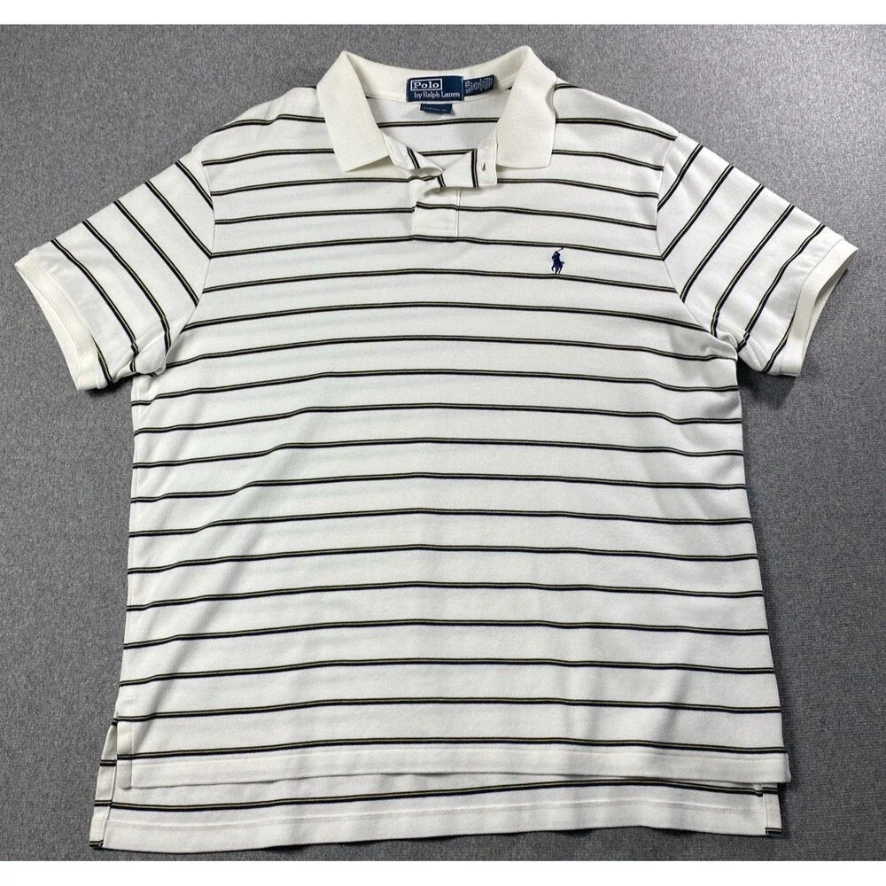 Polo Ralph Lauren Polo Shirt Men XL White Blue Classic Fit Soft Cotton